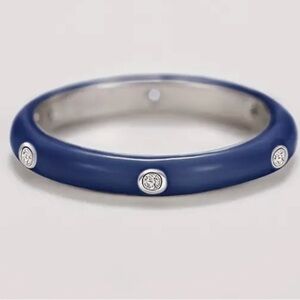 Royal Blue Enamel Ring with Clear Stones Sizes 6, 7